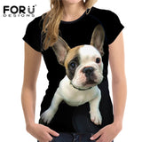 White Brown French Bulldog Puppy Portrait Women's Black T-Shirt Top