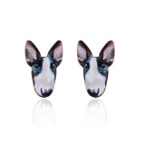 Black White Bull Terrier Portrait Head Stud Earrings