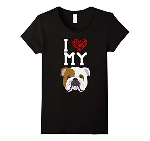 I Love My Dog English Bulldog Cartoon Head Women's T-Shirt