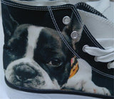 Black White French Bulldog Chuck Taylor Style Shoes