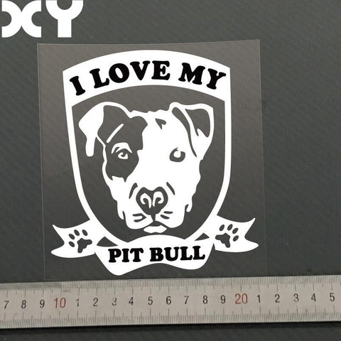 I Love My Pit Bull Badge Hanging Ears Sticker (4.3" x 5.1")