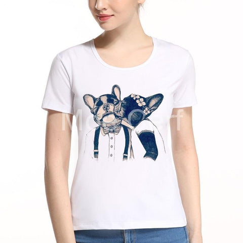 Cute French Bulldog Kissing Couple Women's T-Shirt