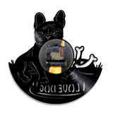 I Love Dog French Bulldog Black Vinyl Record Wall Clock
