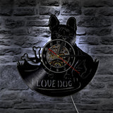 I Love Dog French Bulldog Black Vinyl Record Wall Clock