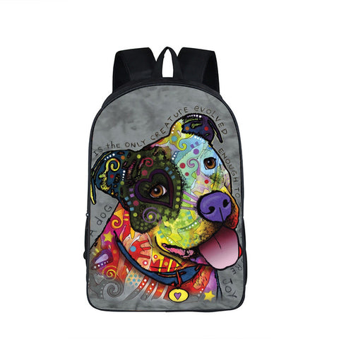 Colorful Pit Bull Pattern Grey Background Backpack