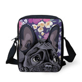 Cartoon Black French Bulldog Floral Background Shoulder Bag