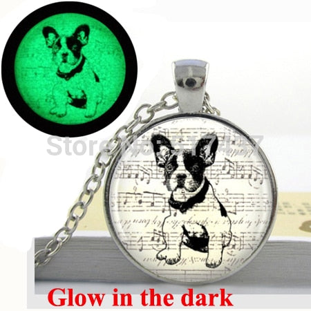Glow In the Dark French Bulldog Puppy Music Pendant Necklace