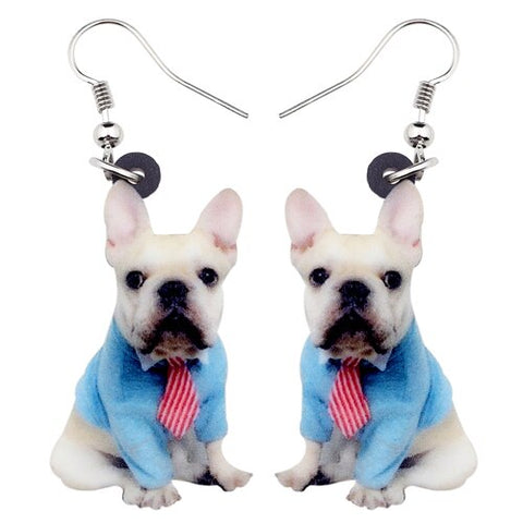 French Bulldog Shirt & Tie Hanging Earrings