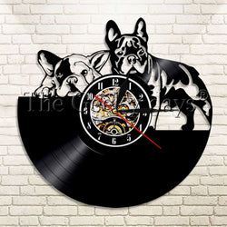 Two French Bulldogs Vinyl Record Wall Clock