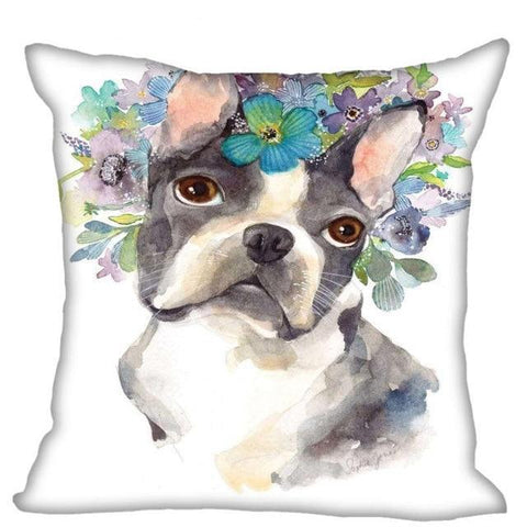French Bulldog Flower Crown Water Painting Pillowcase