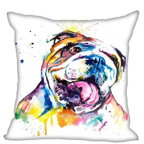 English Bulldog Colorful Water Painting Design Pillowcase