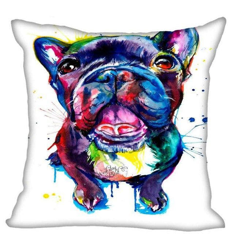 Black French Bulldog Colorful Water Painting Design Pillowcase
