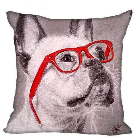 French Bulldog Looking Up Red Glasses Pillowcase