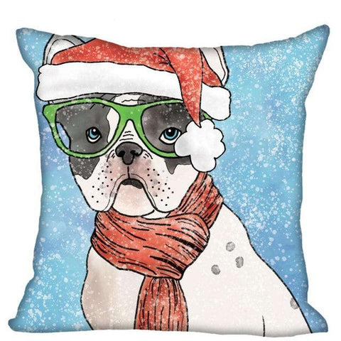 French Bulldog Green Glasses Santa Hat Pillowcase