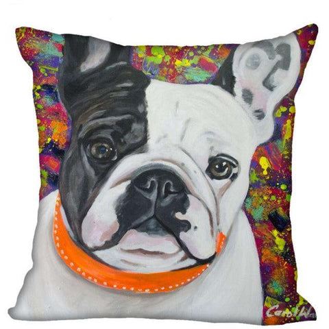 French Bulldog Orange Collar Colorful Background Pillowcase