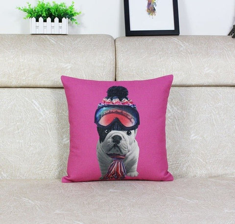 English Bulldog Puppy Ski Google Scarf Pink Pillowcase