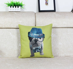 English Bulldog Puppy Photographer Blue Hat Pillowcase