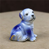 Cute English Bulldog Miniature Blue Painted Ceramic Figurine