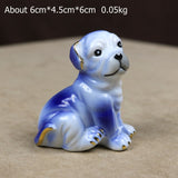 Cute English Bulldog Miniature Blue Painted Ceramic Figurine