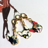 Animated Colorful French Bulldog Head Snap Hook Keychain