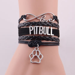 ﻿Love Pit Bull Paw Charm Rope Chain Bracelet