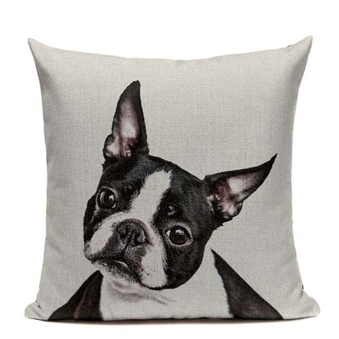 Black White Boston Terrier Full Head Slanted Pillowcase