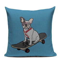 French Bulldog Sitting Skateboard Shades Blue Pillowcase