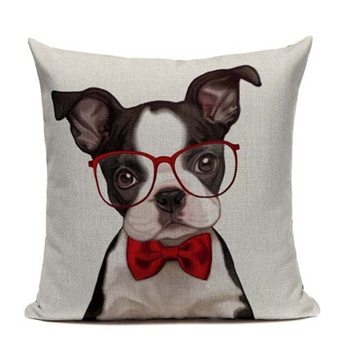 Boston Terrier Puppy Red Bow Tie Glasses Pillowcase