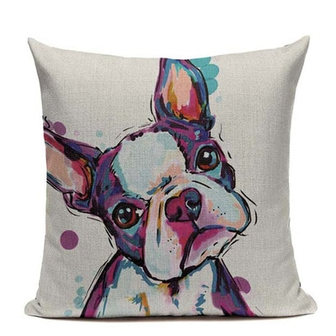 Colored Boston Terrier Water Painting Pillowcase