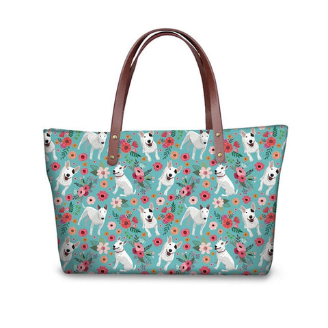 White Bull Terrier Floral Pattern Shoulder Bag