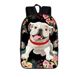 English Bulldog Cartoon Floral Black Background Backpack