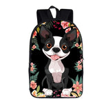 Boston Terrier Floral Black Background Backpack