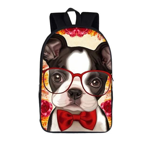 Boston Terrier Puppy Red Bow Tie Glasses Backpack