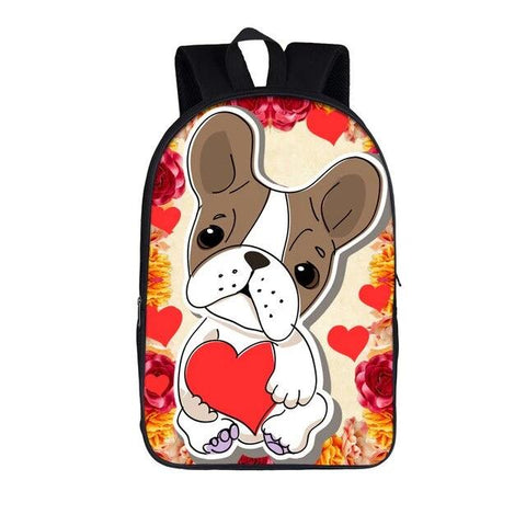 French Bulldog Puppy Holding Heart Backpack