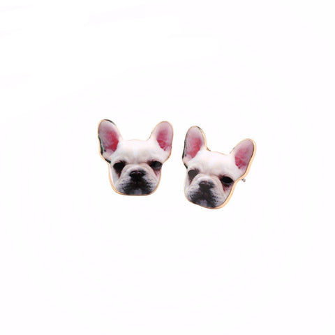 White Portrait French Bulldog Stud Earrings