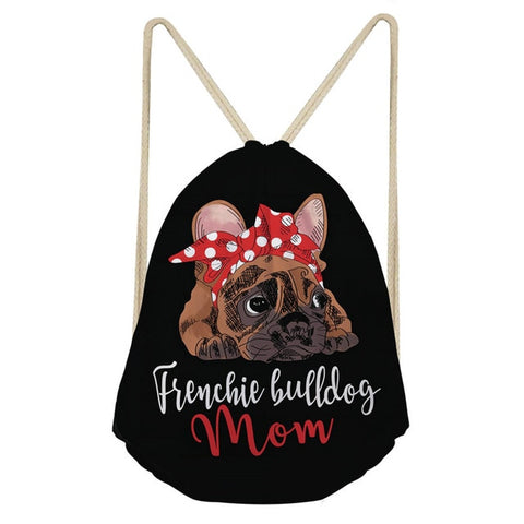 Frenchie Bulldog Mom Black Drawstring Backpack